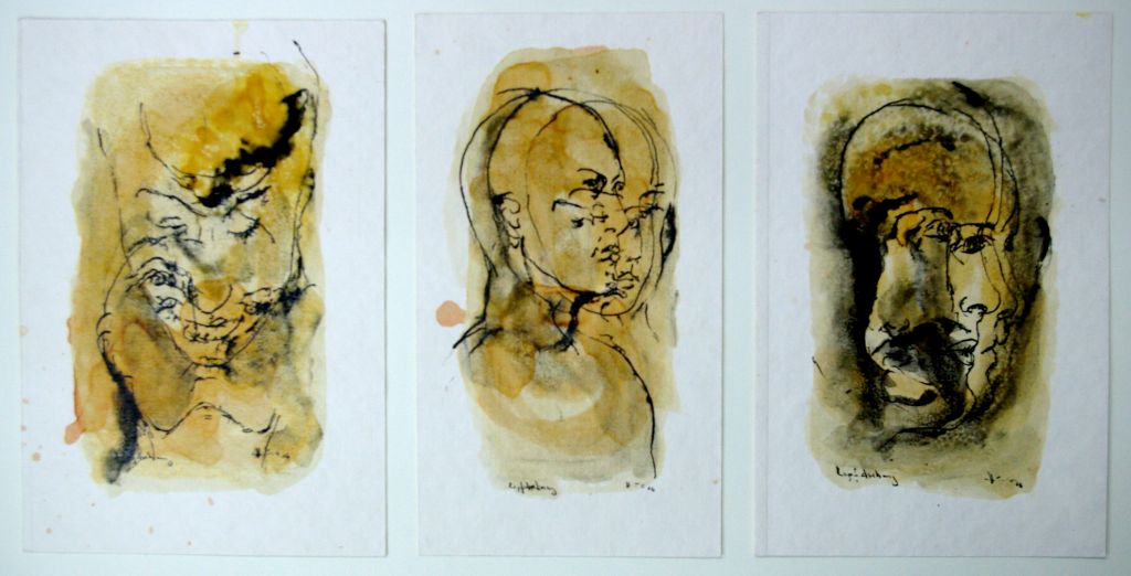 Hieronymus, Haimo, Kopfdrehung (3-teilig, 30,5x21, 30,5x17, 30,5x20), 2006, Malerei, Mischtechnik o.e.