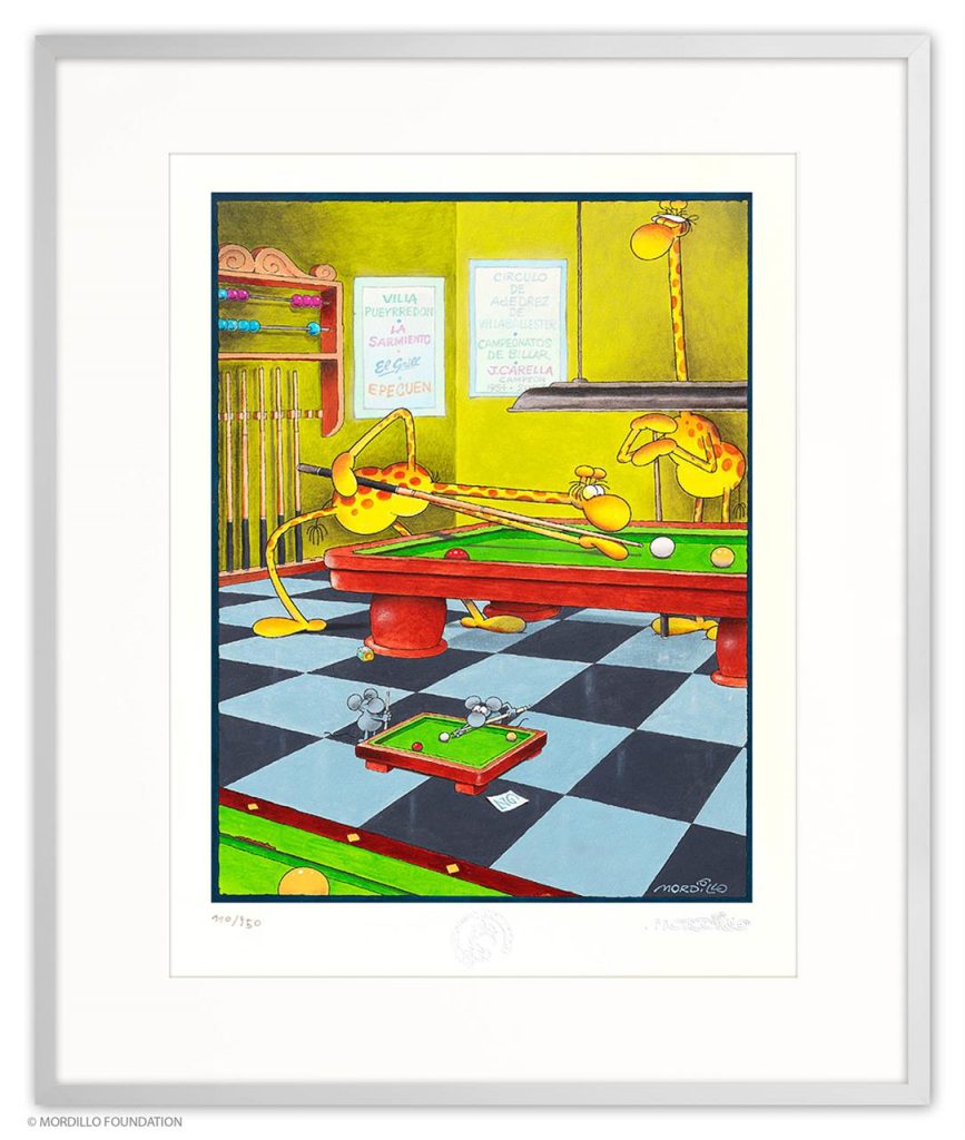 Mordillo: The Pool Players, Pigmentdruck auf Bütten, 31,3 cm x 41,7 cm, Auflage 950 (MO-3385-B-A) 650 Euro ohne Rahmen