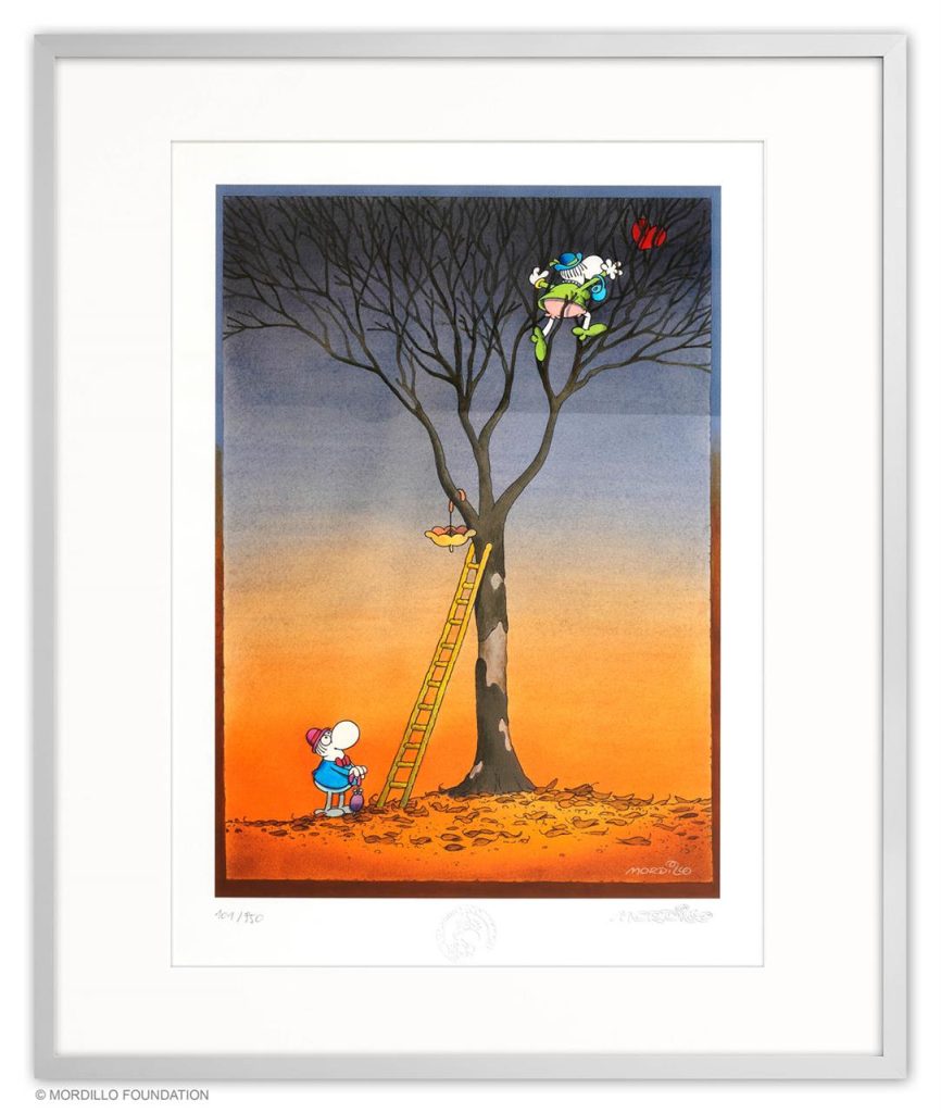 Mordillo: Heart in the Tree, Pigmentdruck auf Bütten, 42 cm x 30 cm, Auflage 950 (MO-3681-B-A)  650 Euro ohne Rahmen