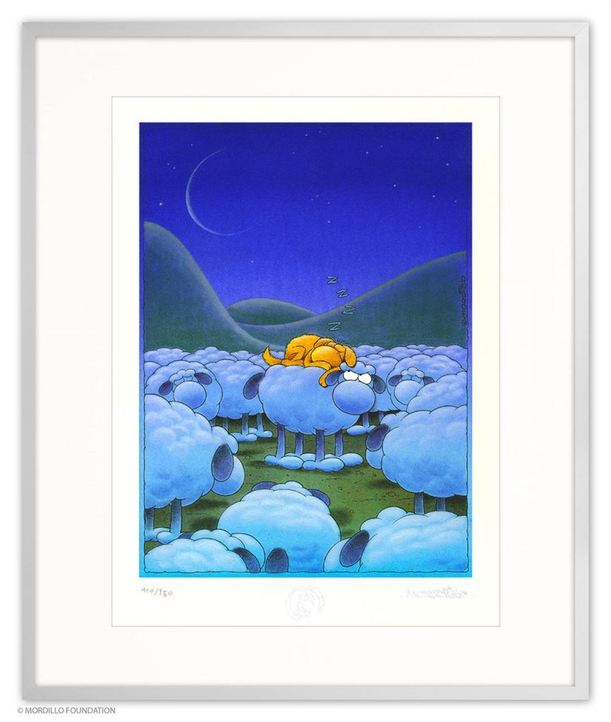 Mordillo: Good Night, Pigmentdruck auf Bütten, 30,2 cm x 41,8 cm, Auflage 950 (MO-3815-A-E) 650 Euro ohne Rahmen