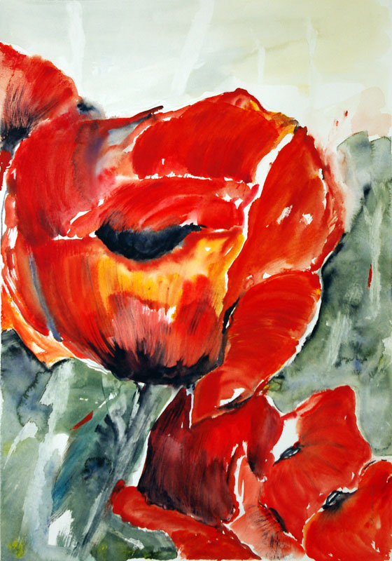 Christel Klaes: Blumenimpressionen, ohne Titel, 2008,  66 x 46 cm,  Aquarell u. Gouache auf Papier