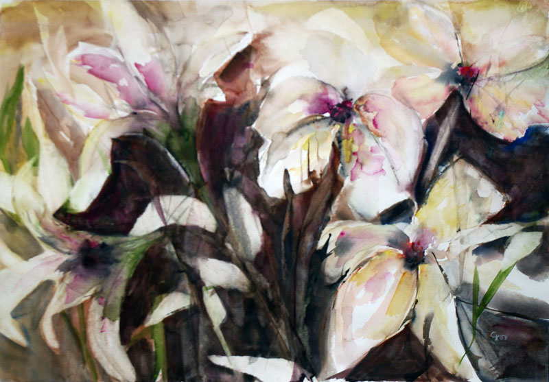 Christel Klaes: Blumenimpressionen, Ohne Titel, 2008, 46 x 66, Aquarell